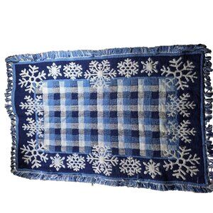 Set Of four Reversible Snowflake Plaid Woven Cotton Placemats winter christmas